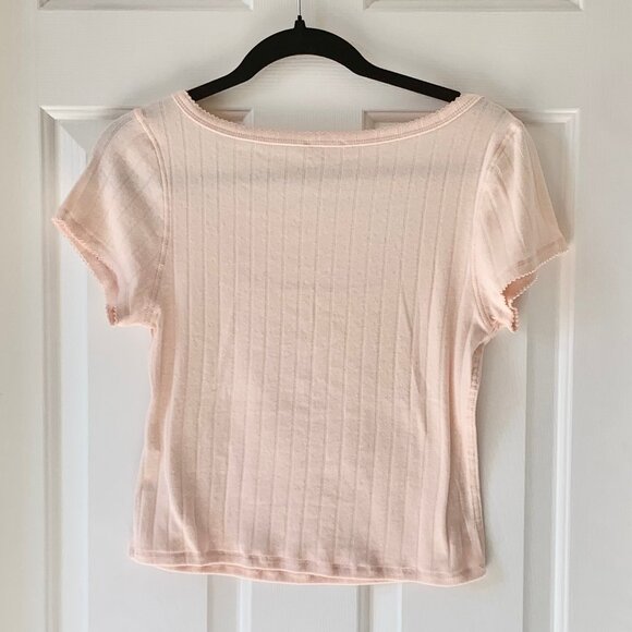 New Free People Intimately End Game Pointelle Baby Tee, Small, Peach - Picture 5 of 7